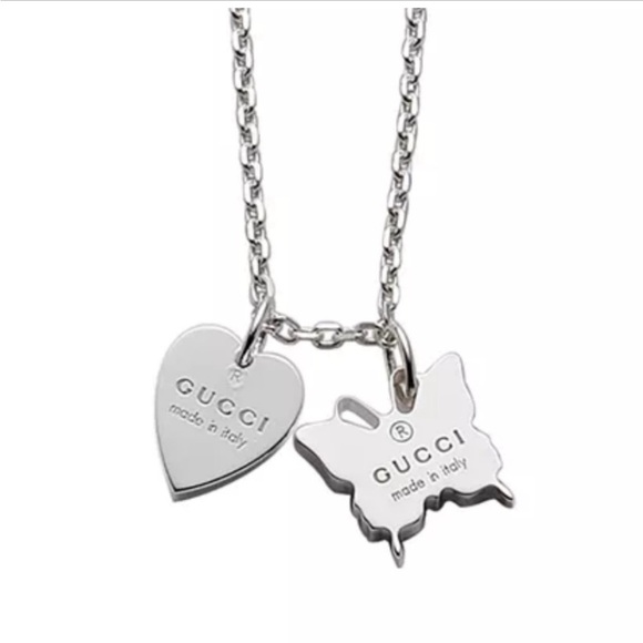 GUCCI Sterling Silver "Trademark" Heart and Butterfly Necklace, 18" chain . - Picture 2 of 15